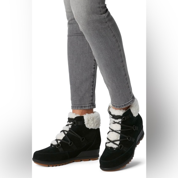 New Sorel Women's Evie Cozy Lace Wedge Boot, Size 9.5, Faux Sherpa Collar - Picture 2 of 14